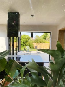 Extension and retrofit at trenan's cornwall, modern, contemporary family home, black timber, kitchen